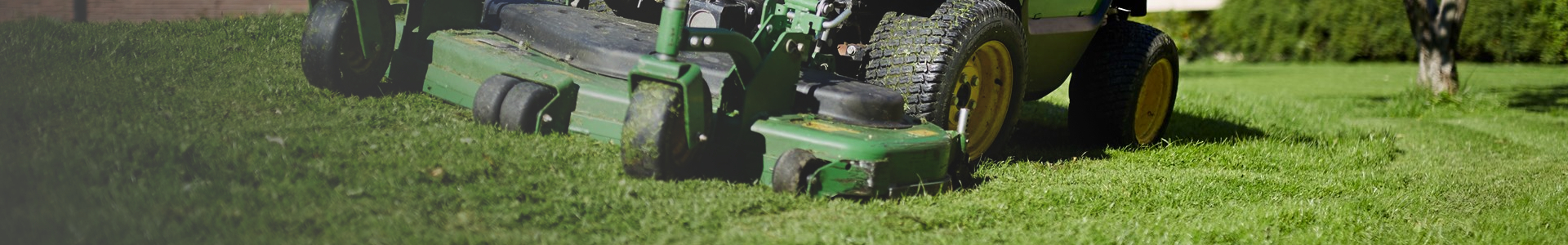 Grønn gressklipper kutter gress på en velstelt plen.